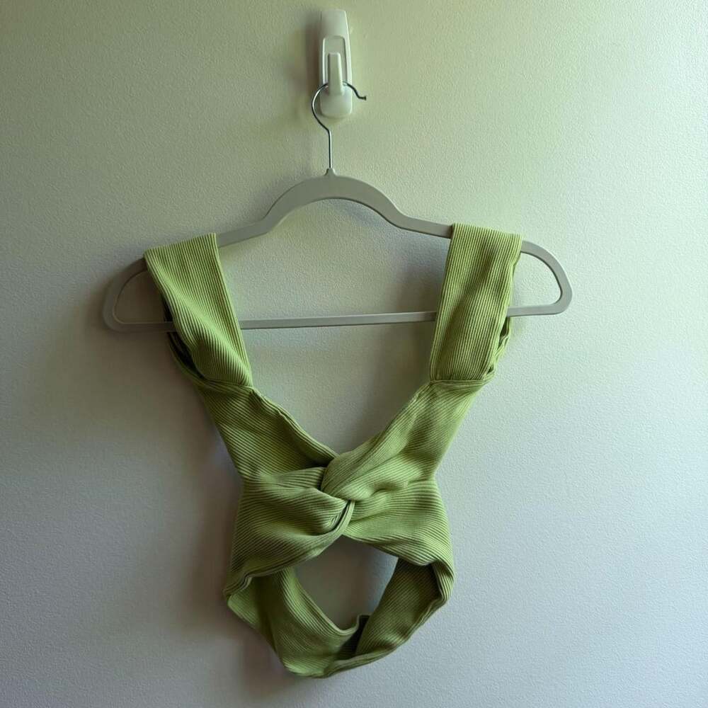 SHEIN Green Ribbed Twist Front Crop Top